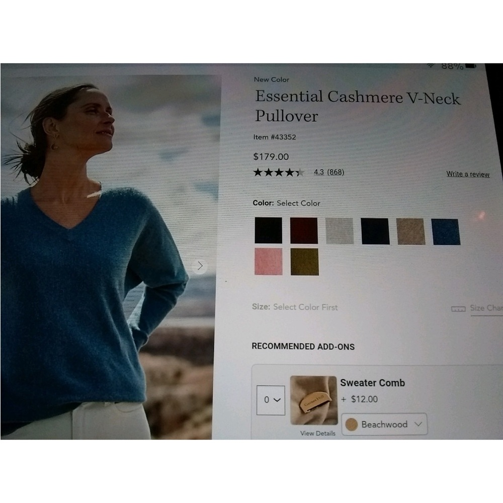 Cashmere Garnet Hill V-neck sweater-Photo shows stylled not actual color - Picture 4 of 4